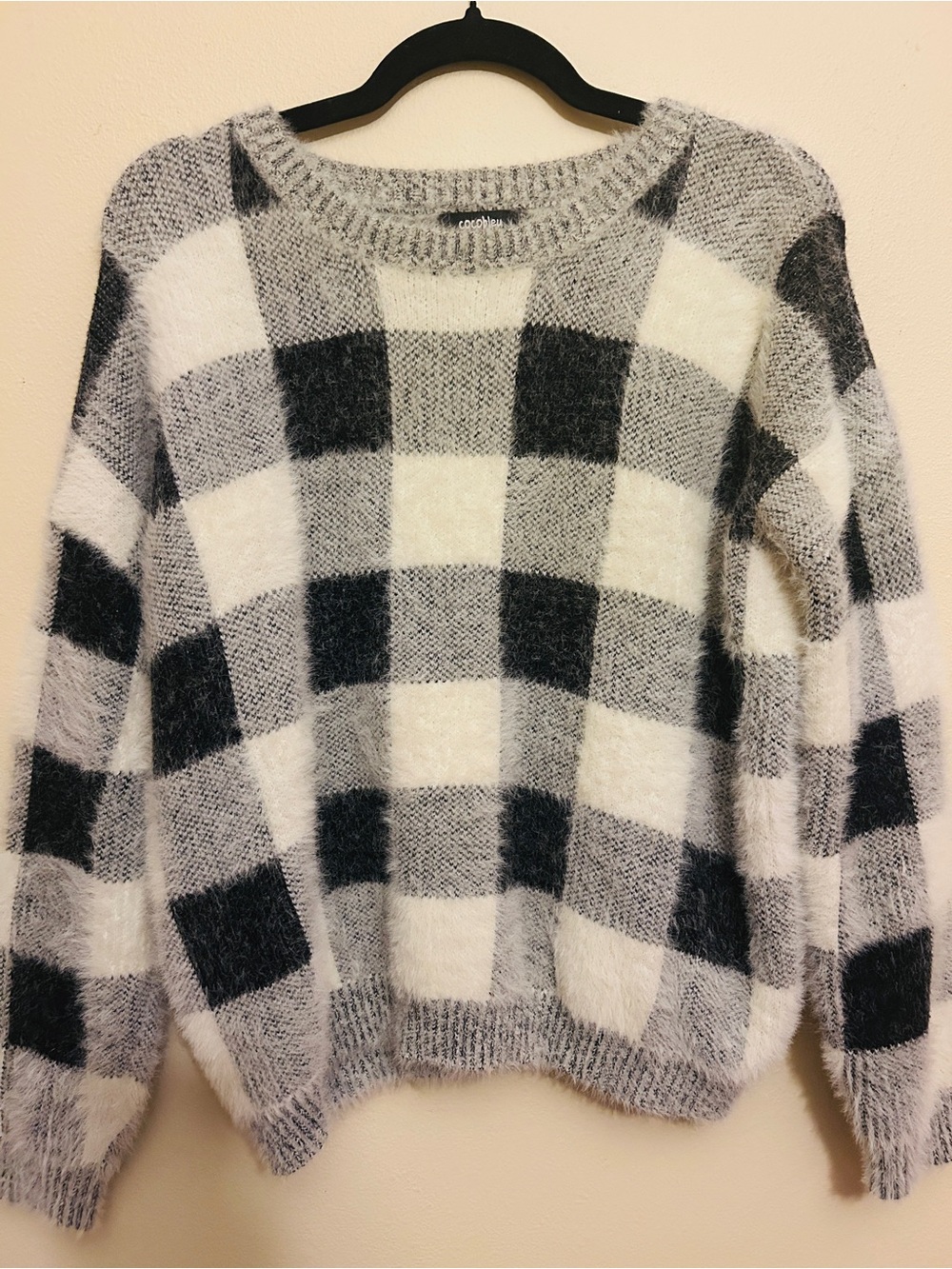 Black & White Plaid Crewneck Sweater